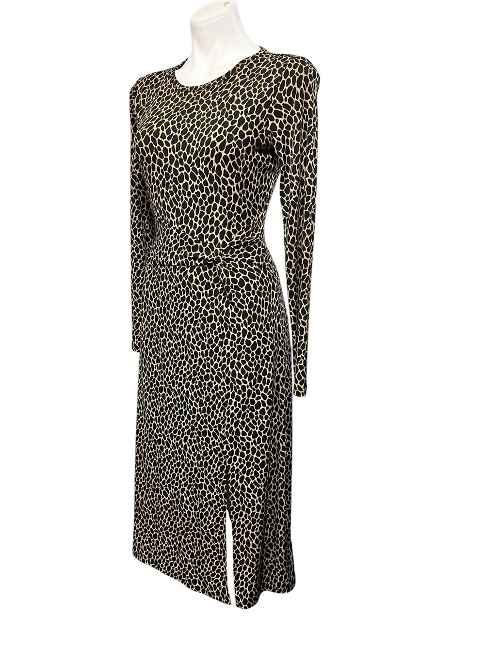 MICHAEL Michael Kors midi dress Sm Black/tan Long Sleeve stretch office career